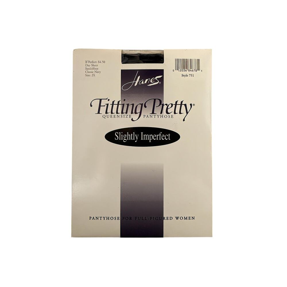 Hanes Fitting Pretty Queensize Slightly Imperfect Navy Pantyhose 1990s NIP